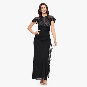 Women's BA Nites Sheer Matte Jersey Gown with Short Lace Sleeves