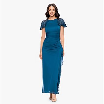 Women's BA Nites Sheer Matte Jersey Gown with Short Lace Sleeves