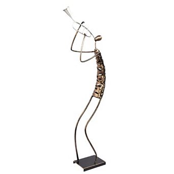 Playing Trumpet Musician Brush Bronze Color Metal Sculpture