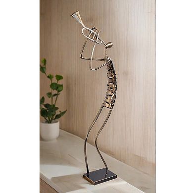 Playing Trumpet Musician Brush Bronze Color Metal Sculpture