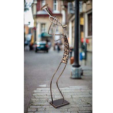 Playing Trumpet Musician Brush Bronze Color Metal Sculpture