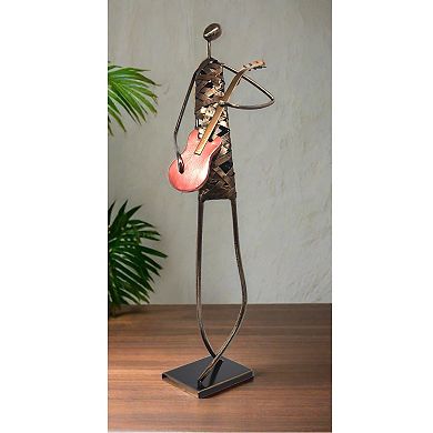 Playing Guitar Musician Brush Bronze Color Metal Sculpture