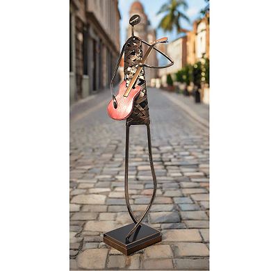 Playing Guitar Musician Brush Bronze Color Metal Sculpture