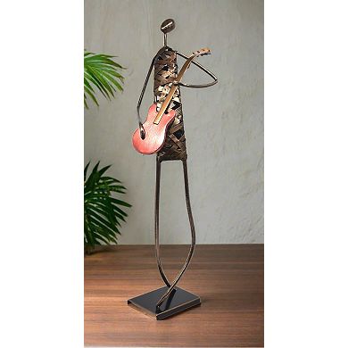 Playing Guitar Musician Brush Bronze Color Metal Sculpture