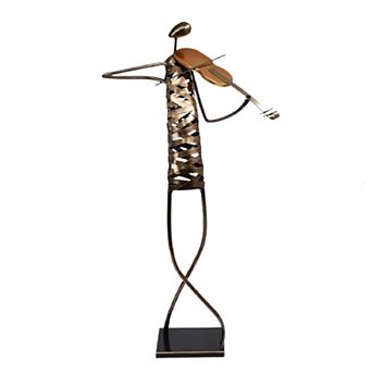 Playing Violin Musician Brush Bronze Color Metal Sculpture