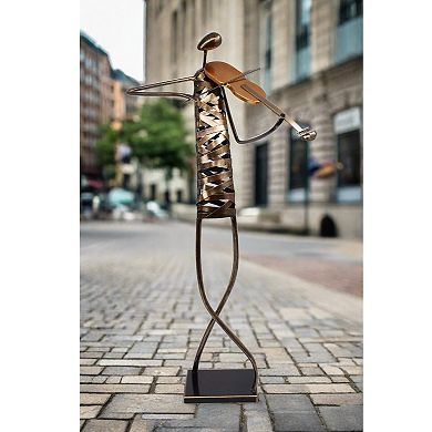 Playing Violin Musician Brush Bronze Color Metal Sculpture