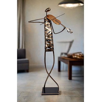 Playing Violin Musician Brush Bronze Color Metal Sculpture