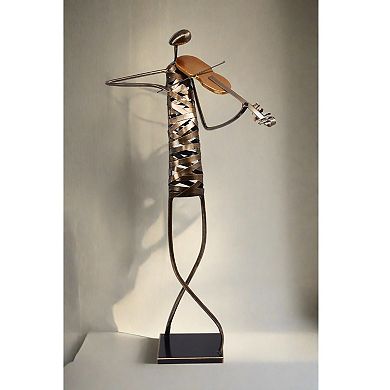 Playing Violin Musician Brush Bronze Color Metal Sculpture