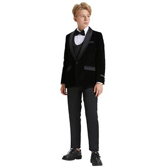 Little Boys 4-7 Christmas Deluxe Velvet 5 pc Suit Set with Dress Shirt and Bowtie