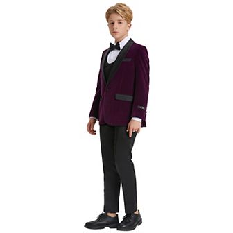 Toddler Boys 2T-3T Christmas Deluxe Velvet 5 pc Suit Set with Dress Shirt and Bowtie