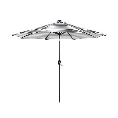Westintrends 9 Ft. Patio Solar Power Led Market Umbrella With Round Bronze Freestanding Base