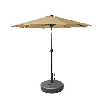 Westintrends 9 Ft. Patio Solar Power Led Market Umbrella With Round Bronze Freestanding Base