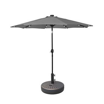 Westintrends 9 Ft. Patio Solar Power Led Market Umbrella With Round Bronze Freestanding Base