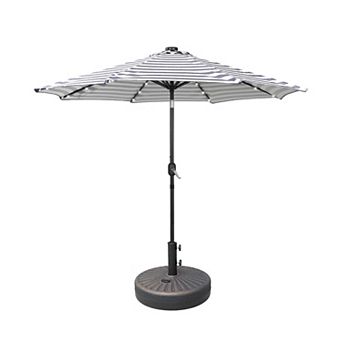 Westintrends 9 Ft. Patio Solar Power Led Market Umbrella With Round Bronze Freestanding Base
