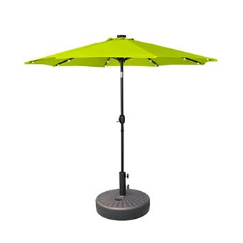 Westintrends 9 Ft. Patio Solar Power Led Market Umbrella With Round Bronze Freestanding Base