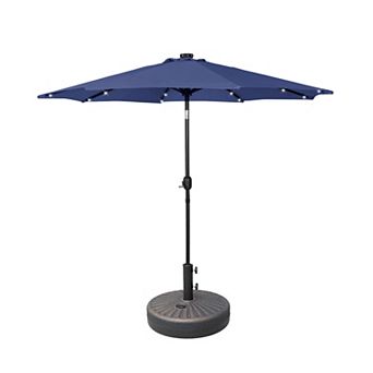 Westintrends 9 Ft. Patio Solar Power Led Market Umbrella With Round Bronze Freestanding Base
