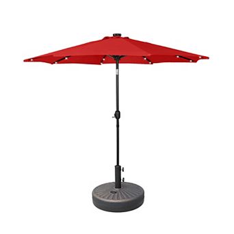 Westintrends 9 Ft. Patio Solar Power Led Market Umbrella With Round Bronze Freestanding Base
