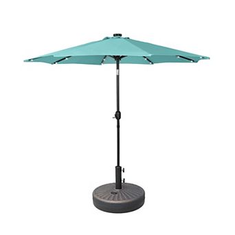 Westintrends 9 Ft. Patio Solar Power Led Market Umbrella With Round Bronze Freestanding Base