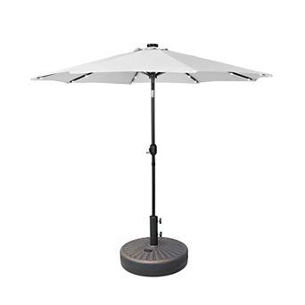 Westintrends 9 Ft. Patio Solar Power Led Market Umbrella With Round Bronze Freestanding Base