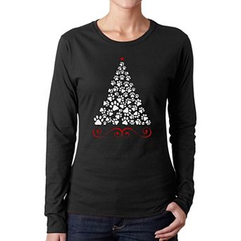 Paw Christmas Tree - Women's Word Art Long Sleeve T-shirt