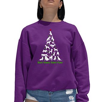 Here Comes Santa Paws - Women's Word Art Crewneck Sweatshirt