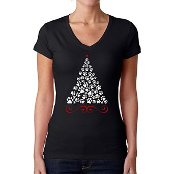 Paw Christmas Tree - Women's Word Art V-neck T-shirt