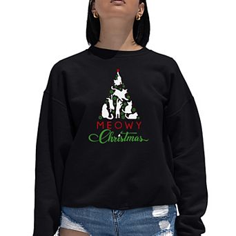 Meowy Christmas Tree - Women's Word Art Crewneck Sweatshirt