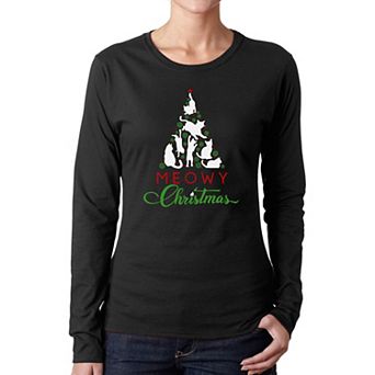 Meowy Christmas Tree - Women's Word Art Long Sleeve T-shirt