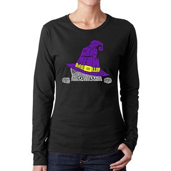 Peeking Witch Cat - Women's Word Art Long Sleeve T-shirt
