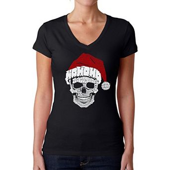 Santa Skull - Women's Word Art V-neck T-shirt