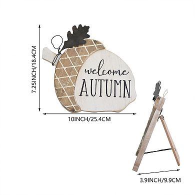 Parisloft Welcome Autumn Farmhouse Wood and Metal Acorn Accent Tabletop Decor