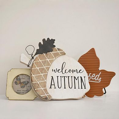Parisloft Welcome Autumn Farmhouse Wood and Metal Acorn Accent Tabletop Decor