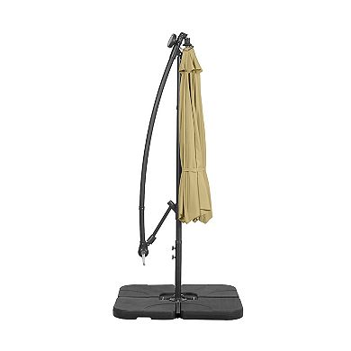 10 Ft. Cantilever Oudoor/patio Umbrella With Solar Power Led Lights And 4-piece Base Weights