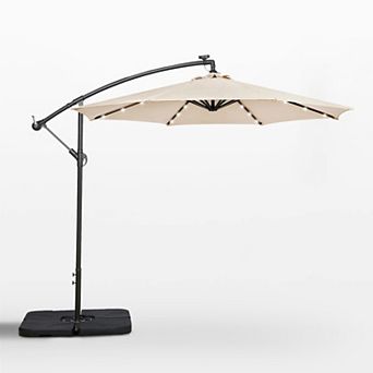 10 Ft. Cantilever Oudoor/patio Umbrella With Solar Power Led Lights And 4 pc Base Weights