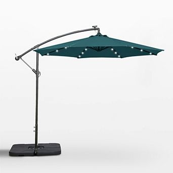 10 Ft. Cantilever Oudoor/patio Umbrella With Solar Power Led Lights And 4 pc Base Weights