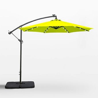 10 Ft. Cantilever Oudoor/patio Umbrella With Solar Power Led Lights And 4 pc Base Weights