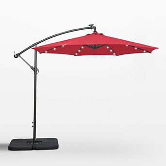 10 Ft. Cantilever Oudoor/patio Umbrella With Solar Power Led Lights And 4 pc Base Weights