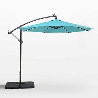 10 Ft. Cantilever Oudoor/patio Umbrella With Solar Power Led Lights And 4 pc Base Weights