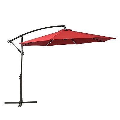 11 ft cantilever patio umbrella with led lights WESTLAKE 10 Ft Solar LED Cantilever Offset Patio Umbrella w/ Included  4-Piece Base Weights, Gray