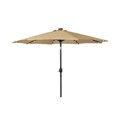 Westintrends 9 Ft. Patio Solar Power Led Market Umbrella With Round Black Freestanding Base