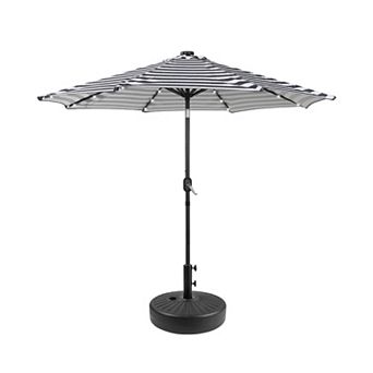 Westintrends 9 Ft. Patio Solar Power Led Market Umbrella With Round Black Freestanding Base