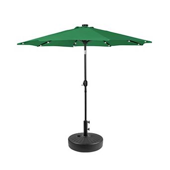 Westintrends 9 Ft. Patio Solar Power Led Market Umbrella With Round Black Freestanding Base