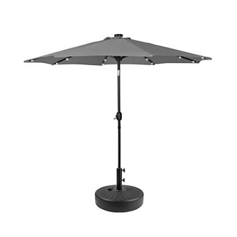 Westintrends 9 Ft. Patio Solar Power Led Market Umbrella With Round Black Freestanding Base