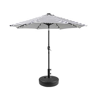 Westintrends 9 Ft. Patio Solar Power Led Market Umbrella With Round Black Freestanding Base