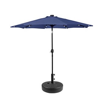 Westintrends 9 Ft. Patio Solar Power Led Market Umbrella With Round Black Freestanding Base