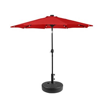 Westintrends 9 Ft. Patio Solar Power Led Market Umbrella With Round Black Freestanding Base