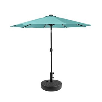 Westintrends 9 Ft. Patio Solar Power Led Market Umbrella With Round Black Freestanding Base