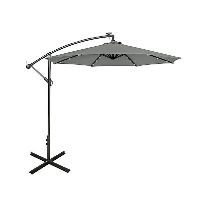 WestinTrends 10 ft Outdoor Patio Solar LED Cantilever Umbrella - Gray/white stripe