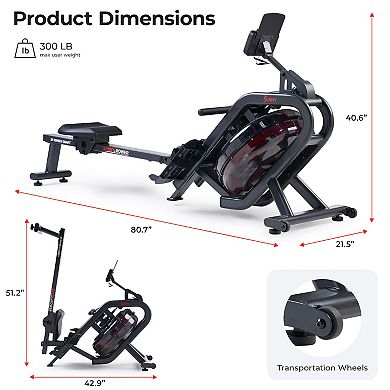 Sunny Health & Fitness Phantom Hydro Premium SMART Water Rowing Machine