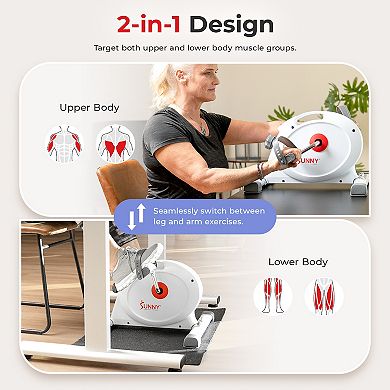 Sunny Health & Fitness Under Desk Smart Mini Pedal Exerciser, Dual Function Exercise